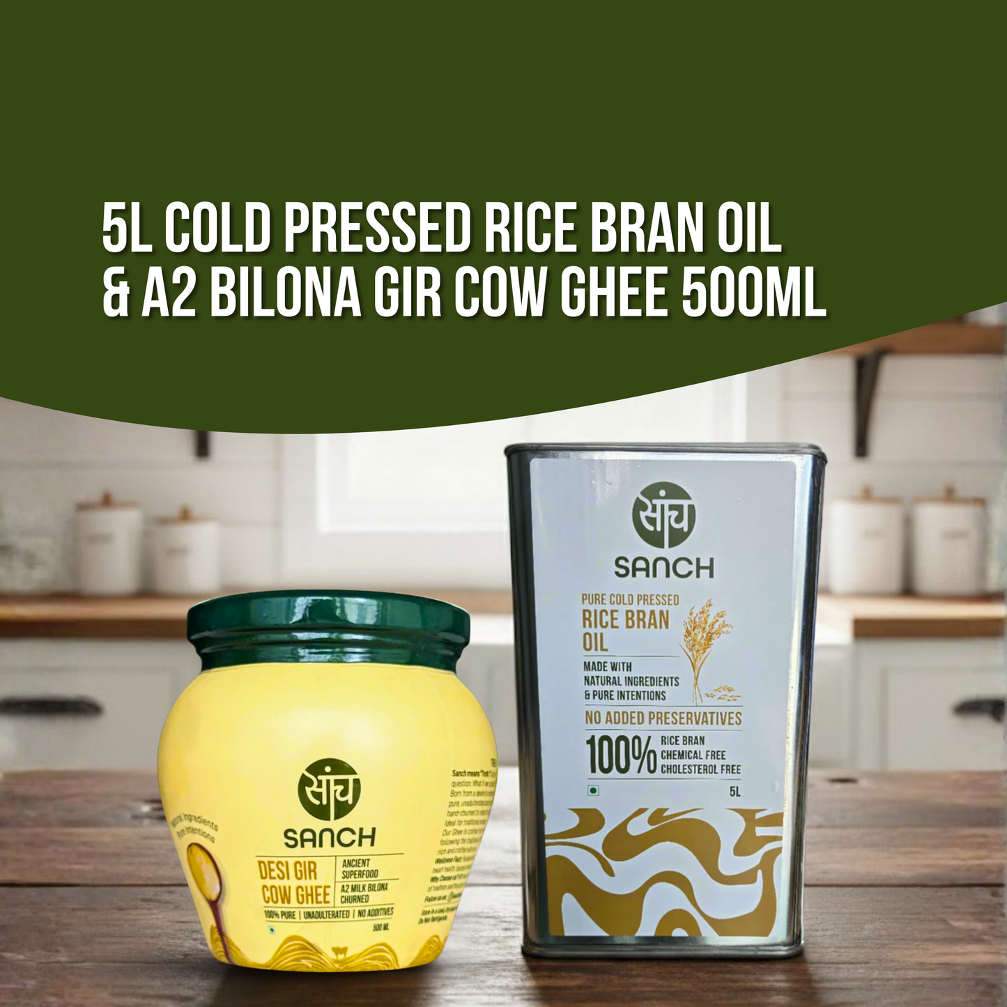 5L Cold Pressed Rice Bran Oil + A2 Gir Cow Ghee (500ml)