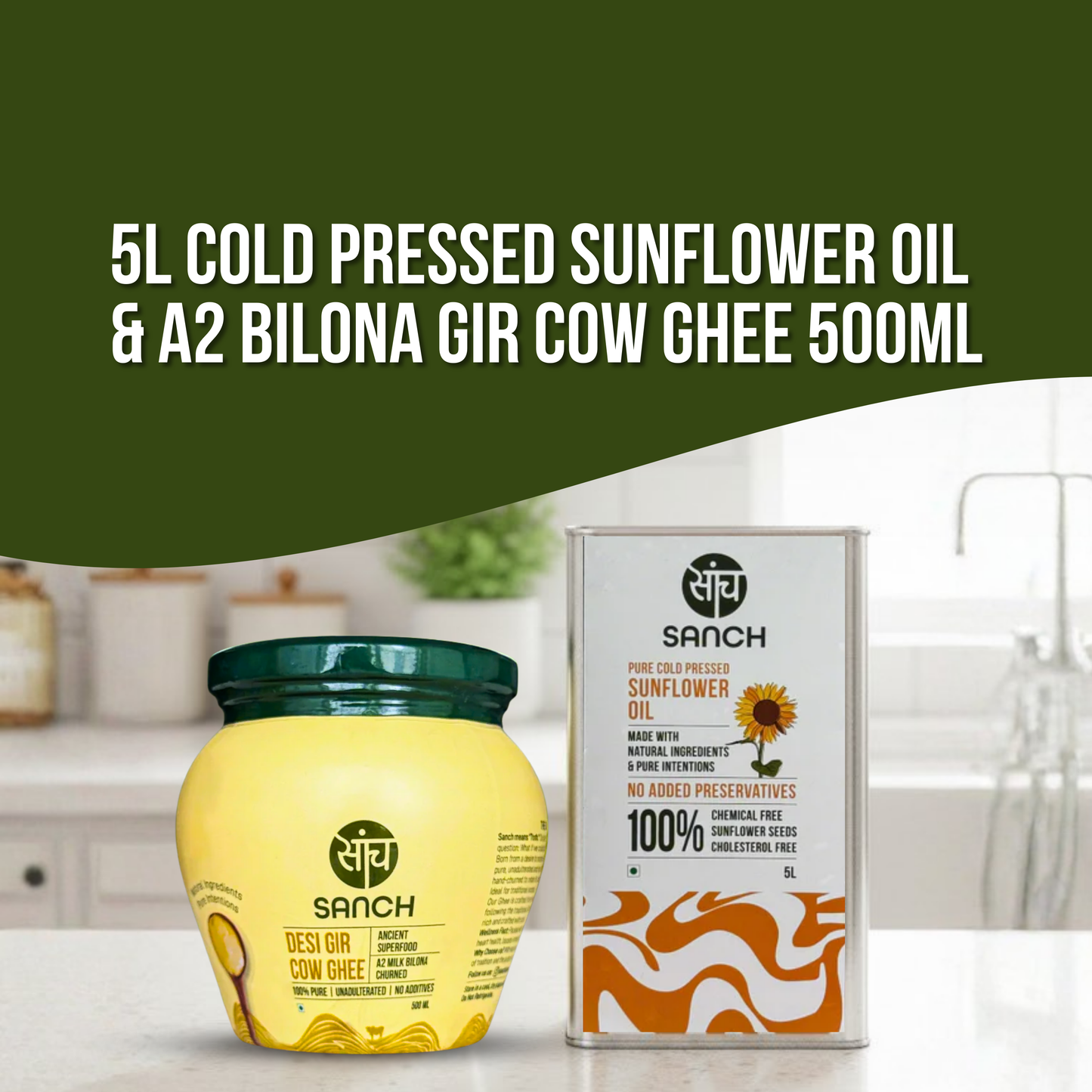 5L Cold Pressed Sunflower Oil + A2 Gir Cow Ghee (500ml)
