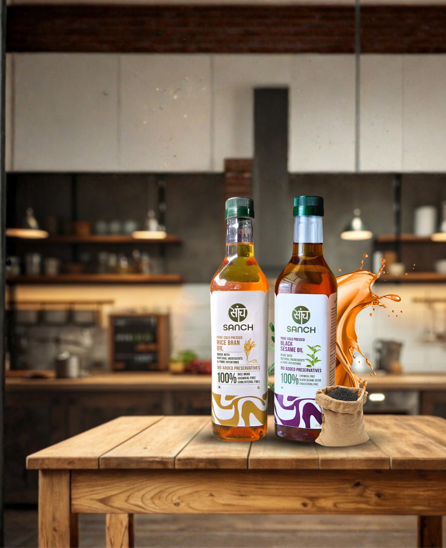 Cold Pressed Rice Bran Oil 1L + Black Sesame Oil 1L (PET)