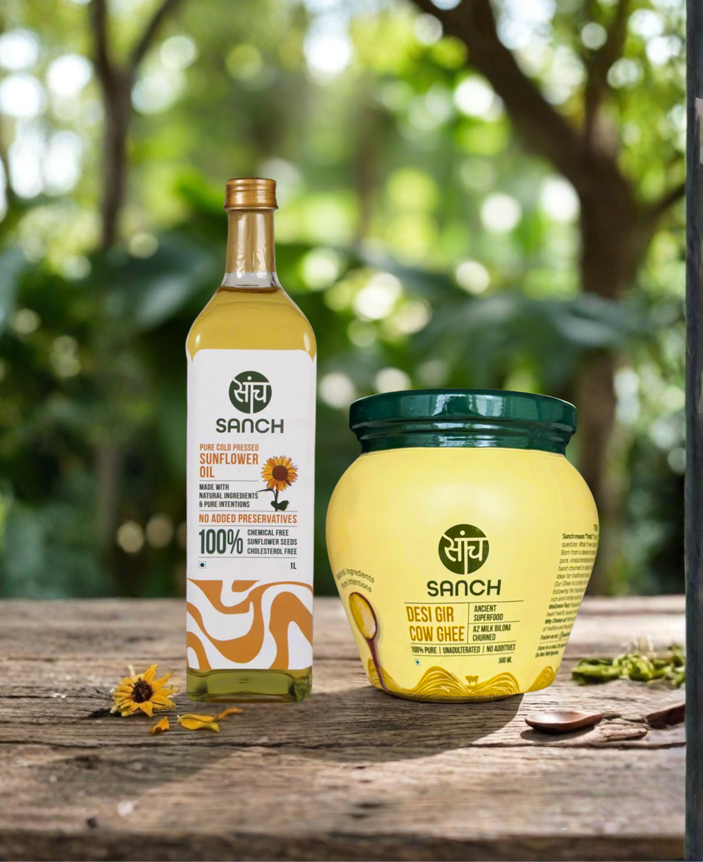 Cold Pressed Sunflower Oil 1L (Glass Bottle) + A2 Gir Cow Ghee 500ml