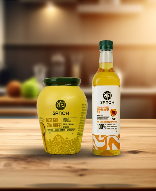A2 Gir Cow Ghee 1L + Cold Pressed Sunflower Oil 1L(pet bottle)