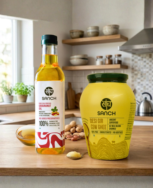 A2 Gir Cow Ghee 1L + Cold Pressed Groundnut Oil 1L
