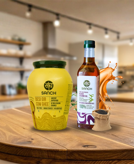 A2 Gir Cow Ghee 1L + Cold Pressed Black Sesame Oil 1L