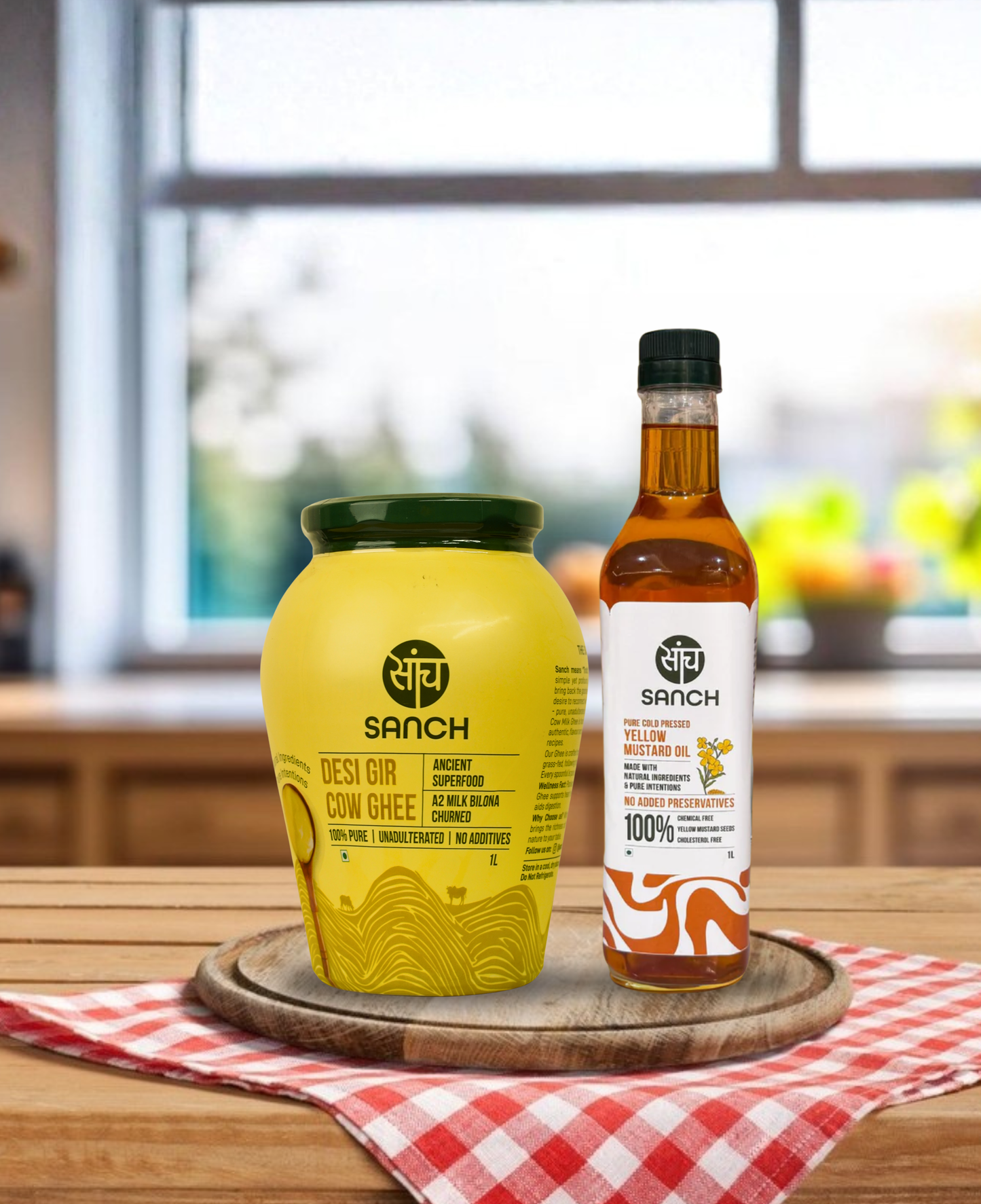 A2 Gir Cow Ghee 1L + Cold Pressed Yellow Mustard Oil 1L (PET Bottle)