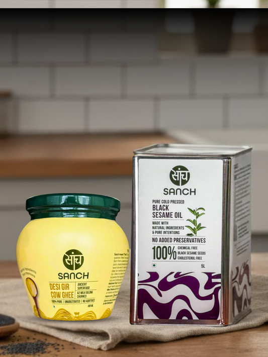 5L Cold Pressed Black Sesame Oil + A2 Gir Cow Ghee (500ml)