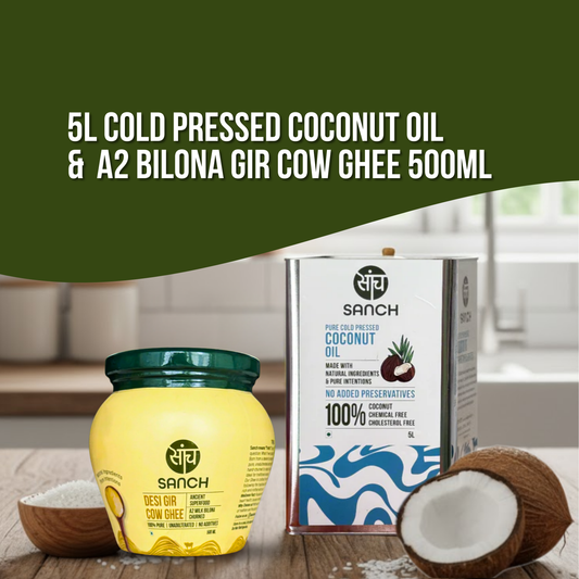 5L Cold Pressed Coconut Oil + A2 Gir Cow Ghee (500ml)