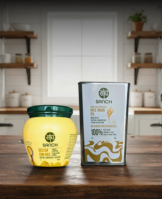 5L Cold Pressed Rice Bran Oil + A2 Gir Cow Ghee (500ml)