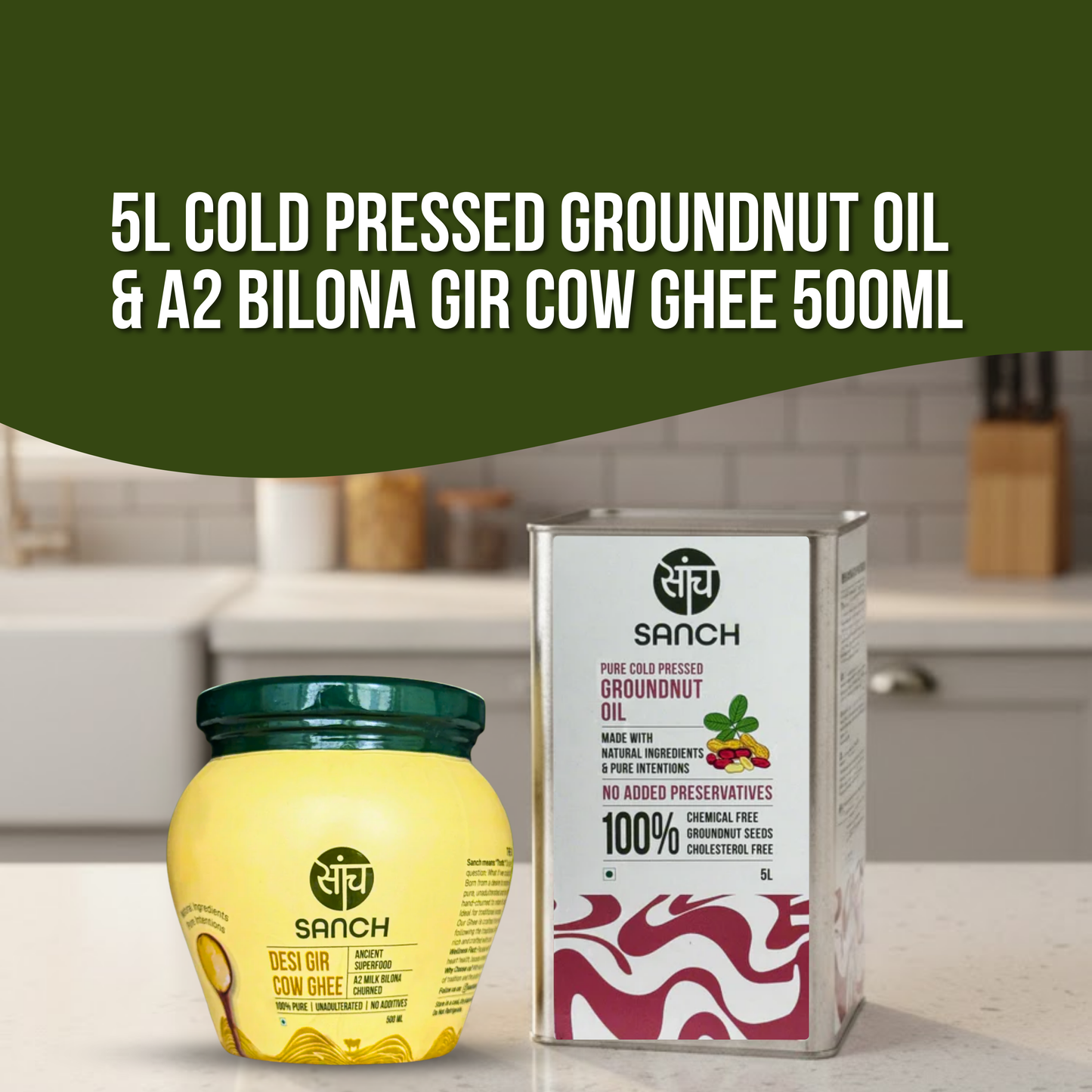 5L Cold Pressed Groundnut Oil + A2 Gir Cow Ghee (500ml)