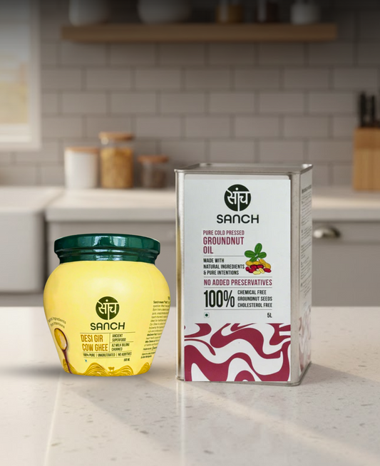 5L Cold Pressed Groundnut Oil + A2 Gir Cow Ghee (500ml)