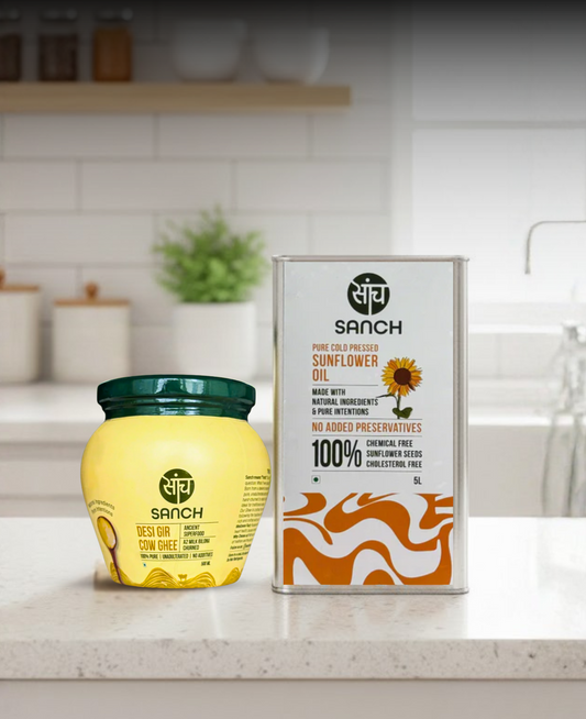 5L Cold Pressed Sunflower Oil + A2 Gir Cow Ghee (500ml)