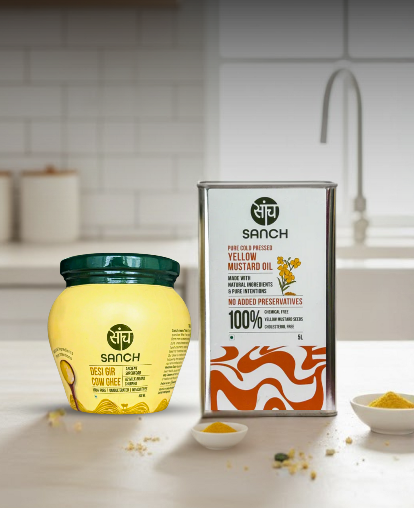 5L Cold Pressed Yellow Mustard Oil + A2 Gir Cow Ghee (500ml)