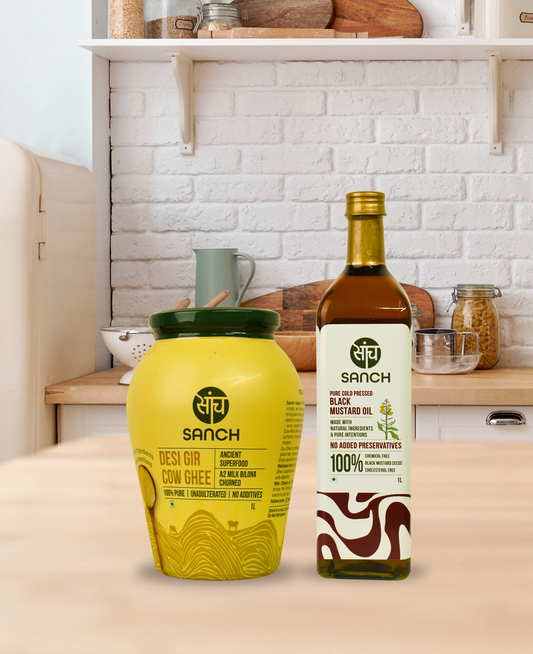 A2 Gir Cow Ghee 1L + Cold Pressed Black Mustard Oil 1L