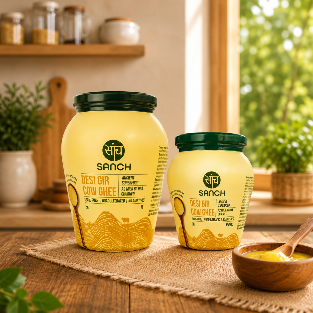 A2 Gir Cow Ghee Combo – 1L + 500ml | Traditional Bilona Method | Pure Desi A2 Ghee