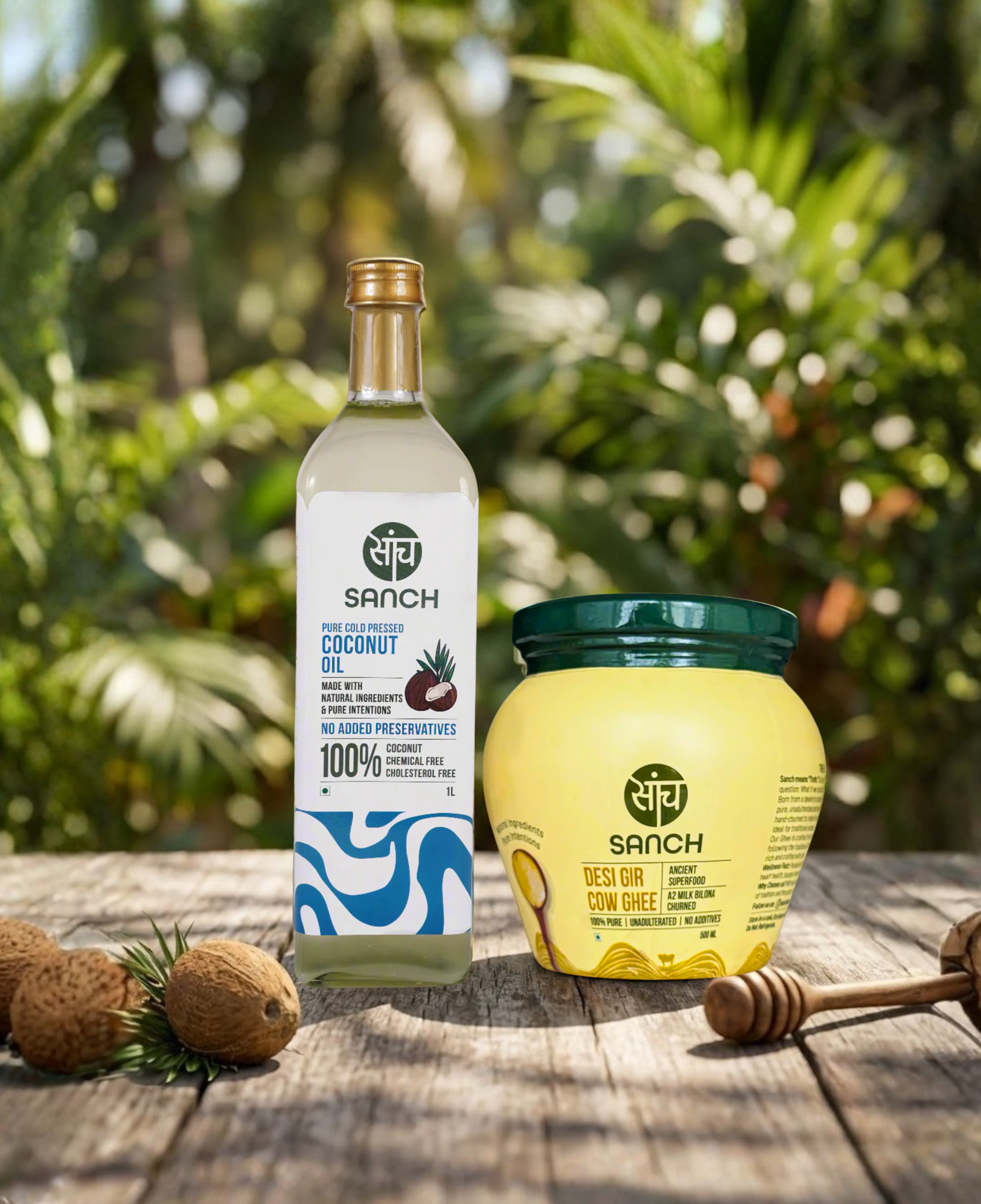 Cold Pressed Coconut Oil 1L (Glass Bottle) + A2 Gir Cow Ghee 500ml ...
