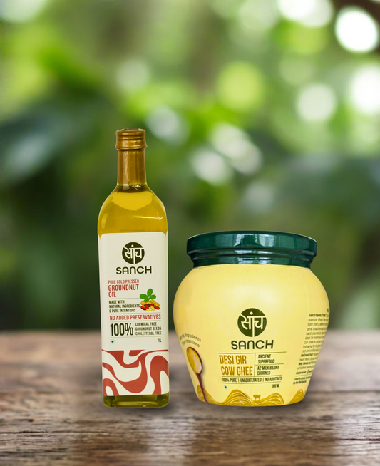 Cold Pressed Groundnut Oil 1L (Glass Bottle) + A2 Gir Cow Ghee 500ml