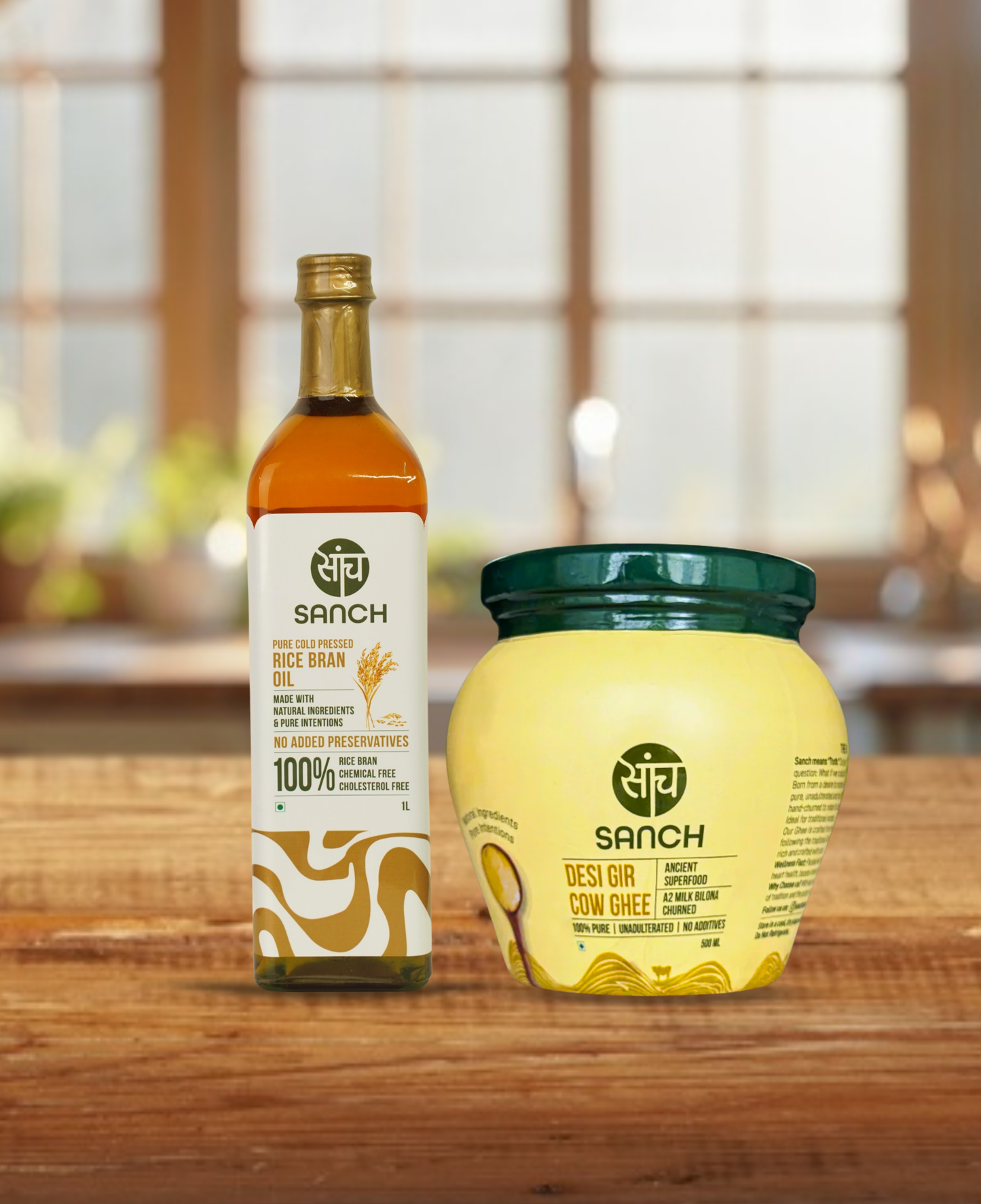 Cold Pressed Rice Bran Oil 1L (Glass Bottle) + A2 Gir Cow Ghee 500ml