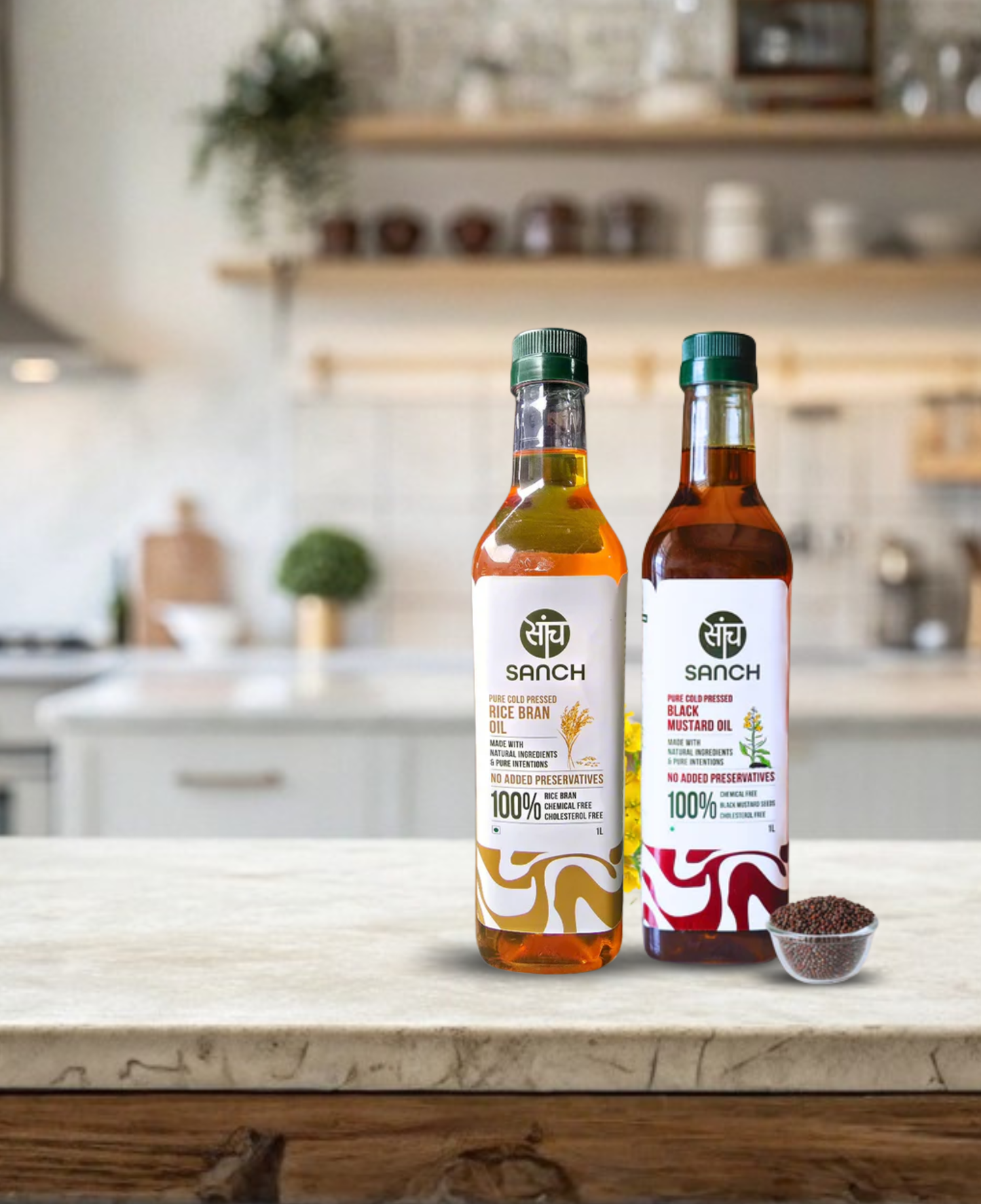 Cold Pressed Rice Bran Oil 1L + Black Mustard Oil 1L (PET)