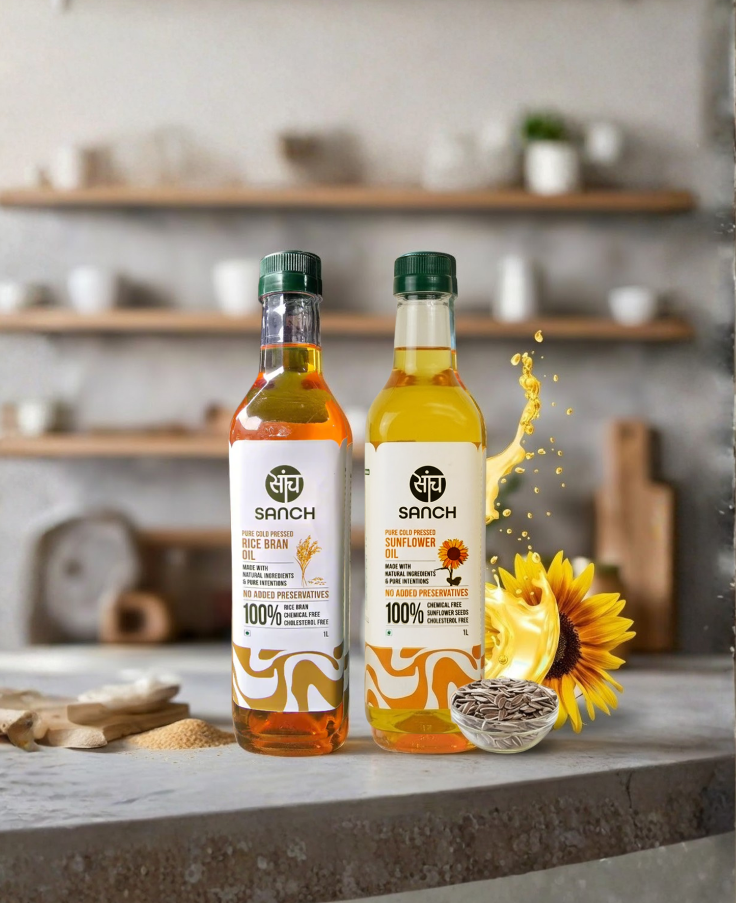 Cold Pressed Rice Bran Oil 1L + Sunflower Oil 1L (PET)
