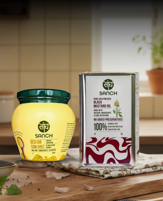 5L Cold Pressed Black Mustard Oil + A2 Gir Cow Ghee (500ml)